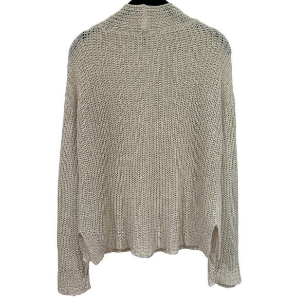 Eileen Fisher Ivory Knit V-Neck Long Sleeve Blouse Organic Linen Blend Size M - Picture 5 of 11